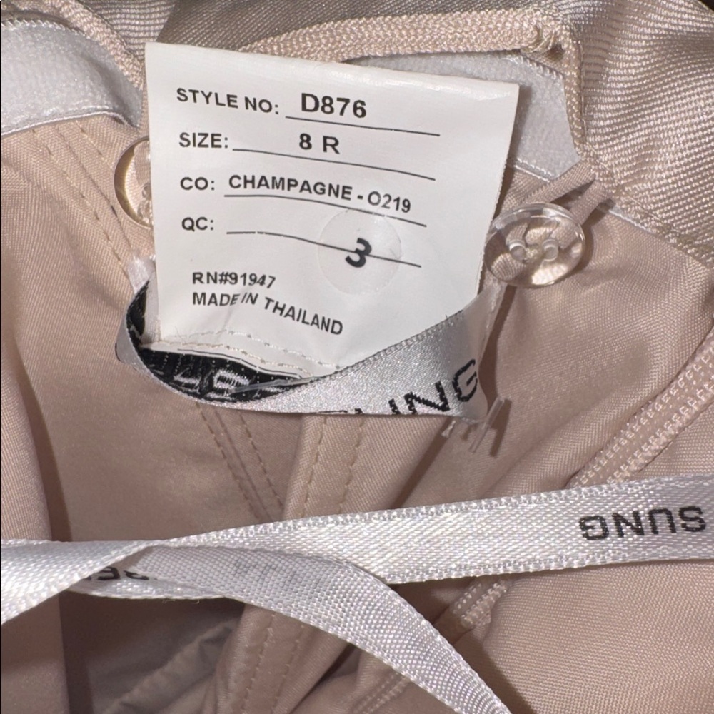 NEW Alfred Sung Strapless Satin Twill Column Gown Removable Train Sz 8 Champagne - Picture 5 of 6